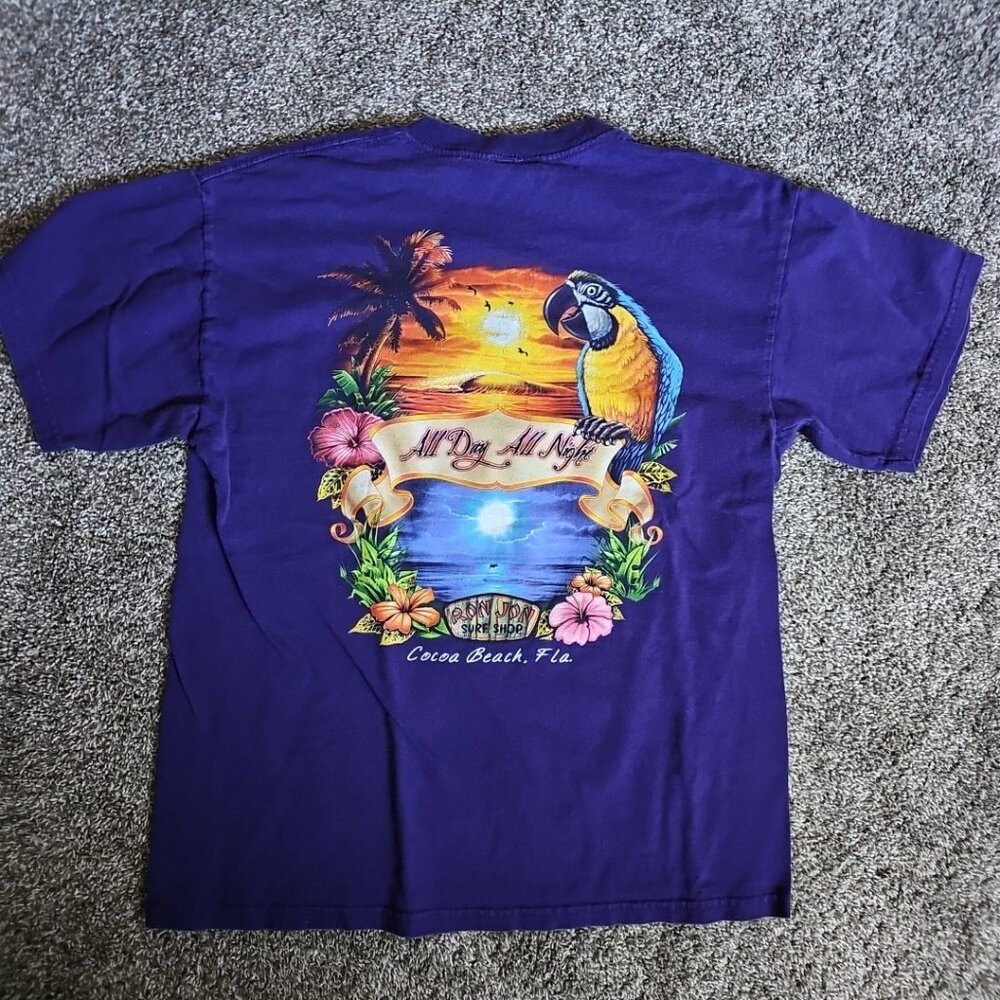 Ron Jon Surf Shop Cocoa Beach FL Purple Large "All Day, All Night" Parrot Tee